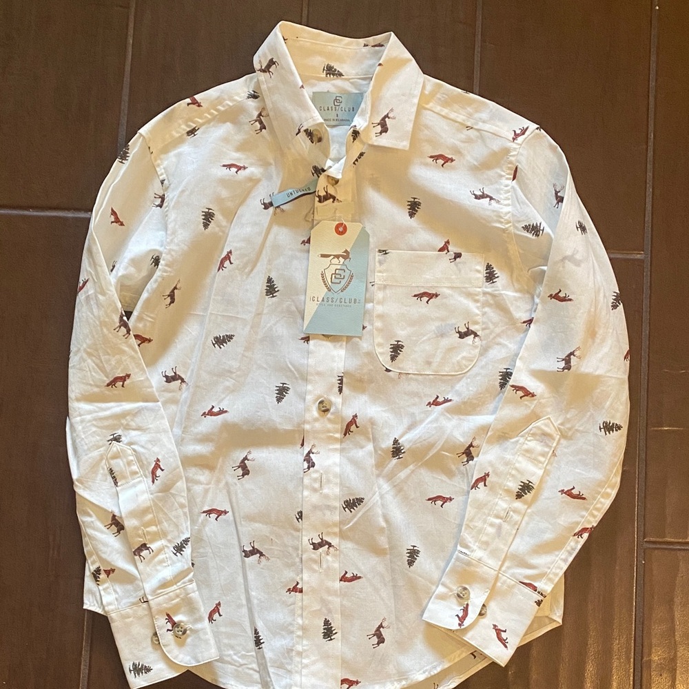 Class Club Cream Winter Print Button Down Shirt